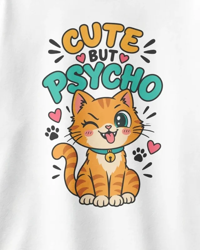 Cute but Psycho Oversized T-Shirt in White — design detail