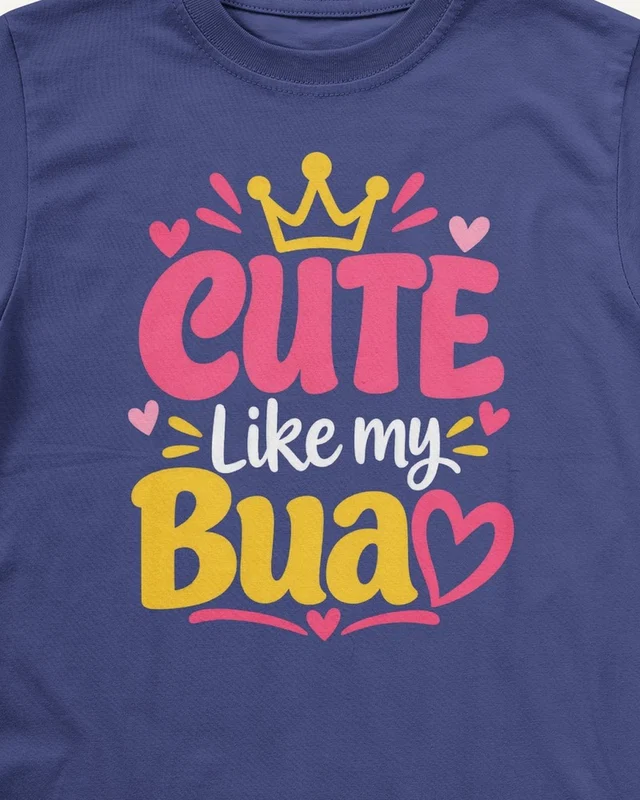Cute Like My Bua Kids’ T-Shirt in Royal Blue — design detail