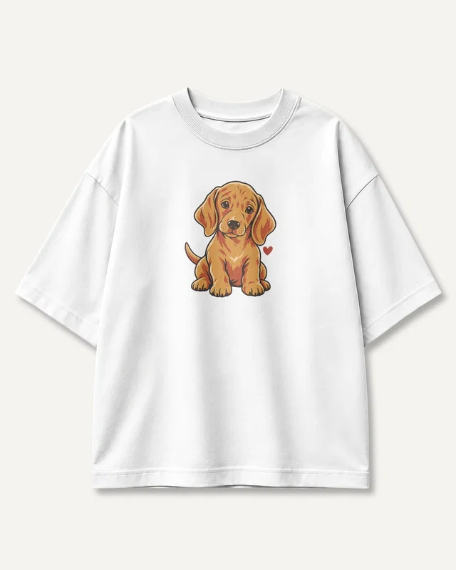 Golden Puppy Oversized T-Shirt in White — front