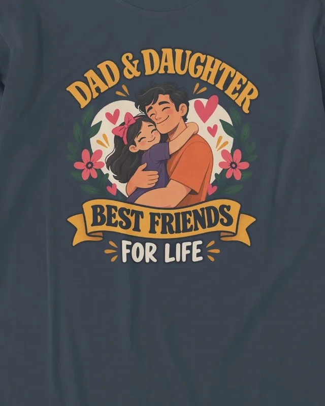 Dad and Daughter Best Friends for Life Long-Sleeve T-Shirt in Navy Blue — design detail