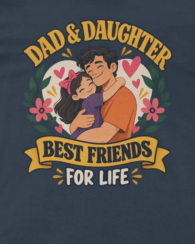 Dad and Daughter Best Friends for Life Regular T-Shirt in Navy Blue — design detail