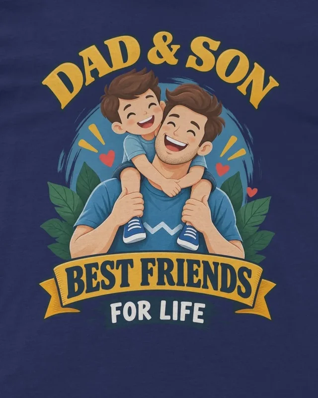 Dad and Son Best Friends for Life Regular T-Shirt in Royal Blue — design detail