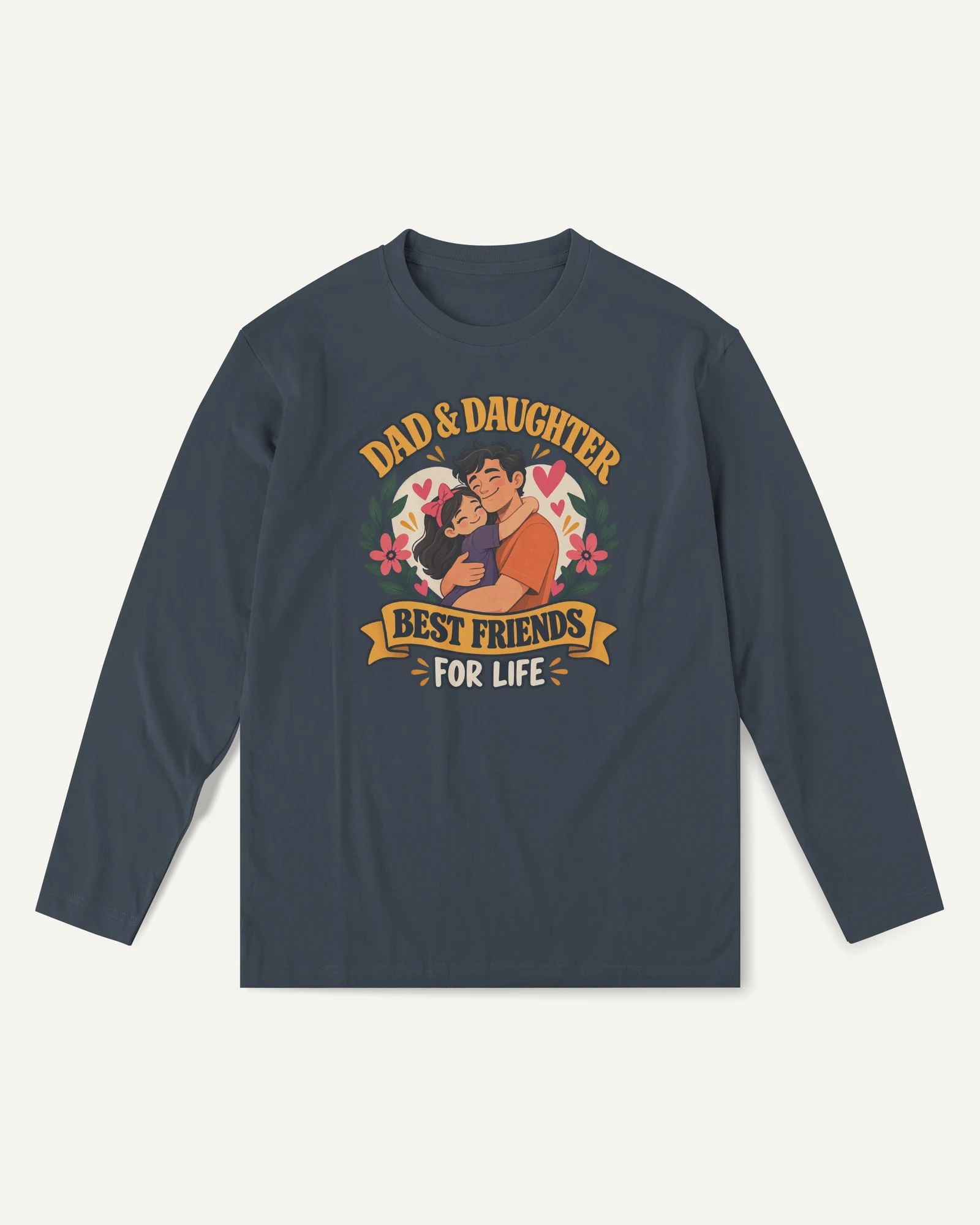 Dad and Daughter Best Friends for Life Long-Sleeve T-Shirt in Navy Blue — front Dad and Daughter Best Friends for Life Long-Sleeve T-Shirt in Navy Blue — front