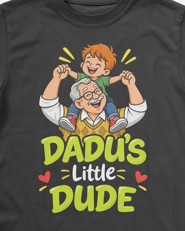 Dadu's Little Dude Kids’ T-Shirt in Black — design detail