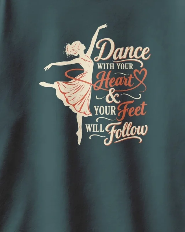 Dance with Your Heart Oversized T-Shirt in Petrol Blue — design detail