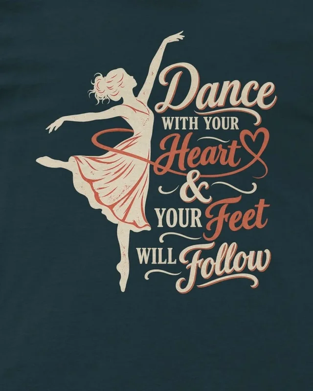 Dance with Your Heart Regular T-Shirt in Petrol Blue — design detail