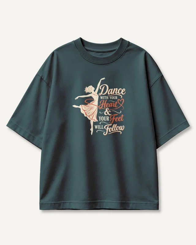 Dance with Your Heart Oversized T-Shirt in Petrol Blue — front