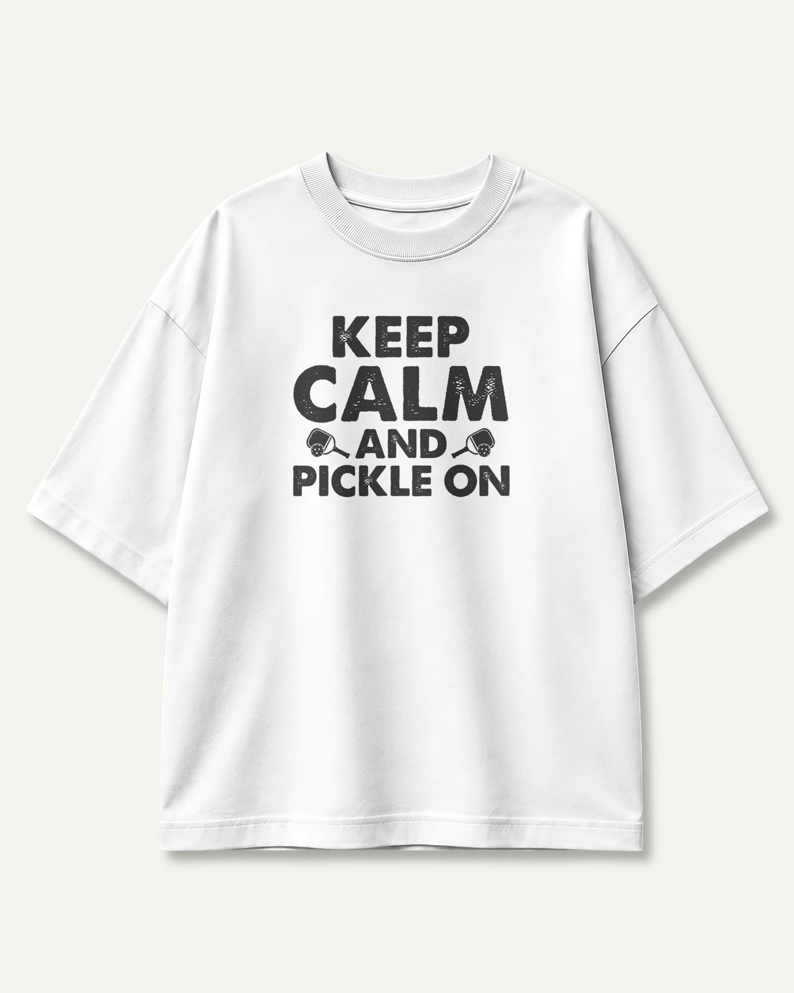 Keep Calm and Pickle On Oversized T-Shirt in White — front Keep Calm and Pickle On Oversized T-Shirt in White — front