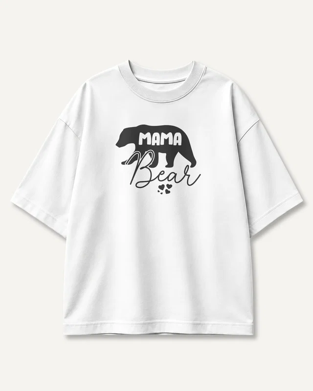 Mama Bear Oversized T-Shirt in White — front