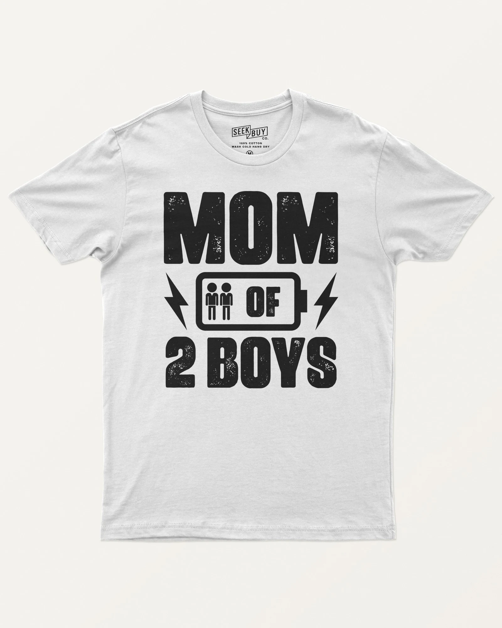 Mom of Two Boys Regular T-Shirt in White — front Mom of Two Boys Regular T-Shirt in White — front
