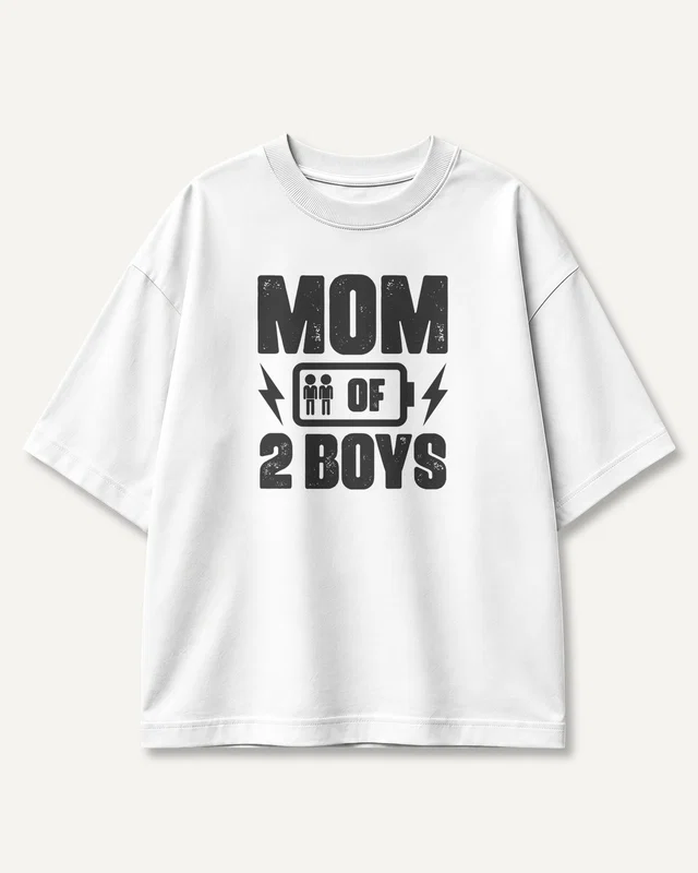 Mom of Two Boys Oversized T-Shirt in White — front