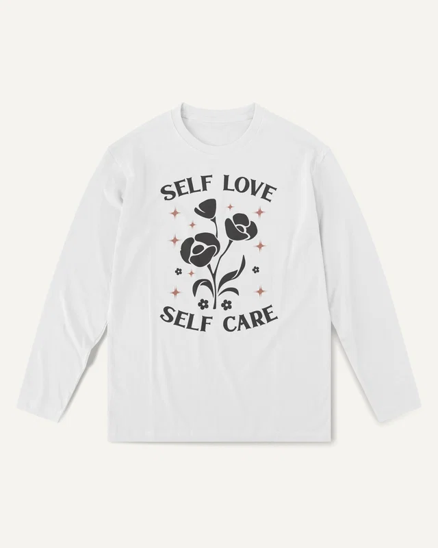Self Love Self Care Long-Sleeve T-Shirt in White — front