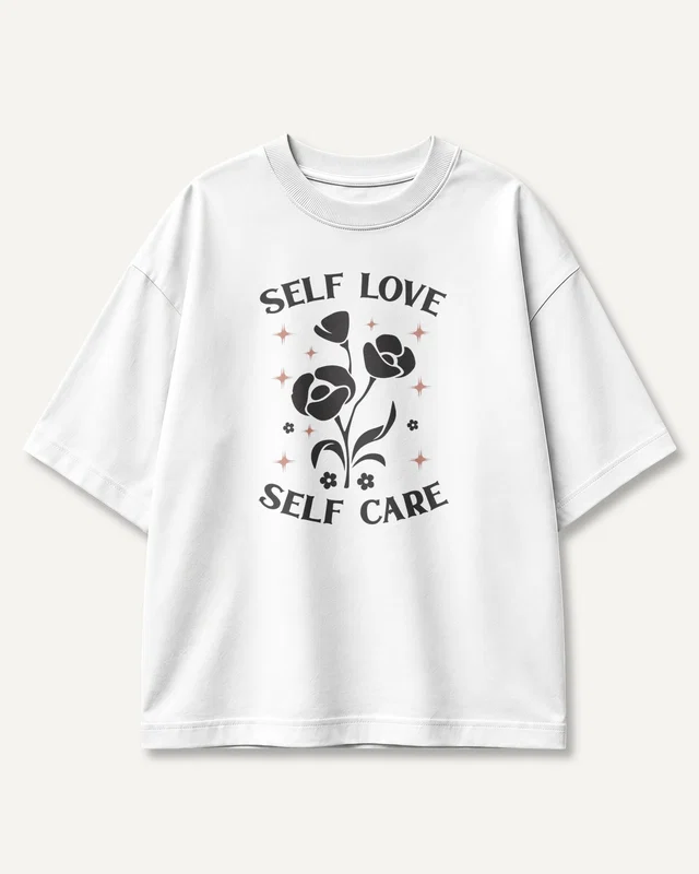 Self Love Self Care Oversized T-Shirt in White — front