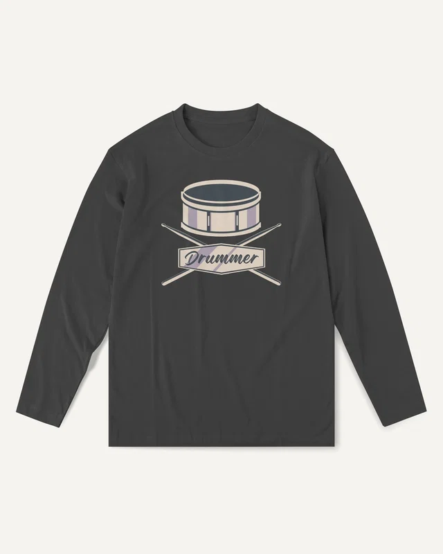 Drummer Long-Sleeve T-Shirt in Black — front