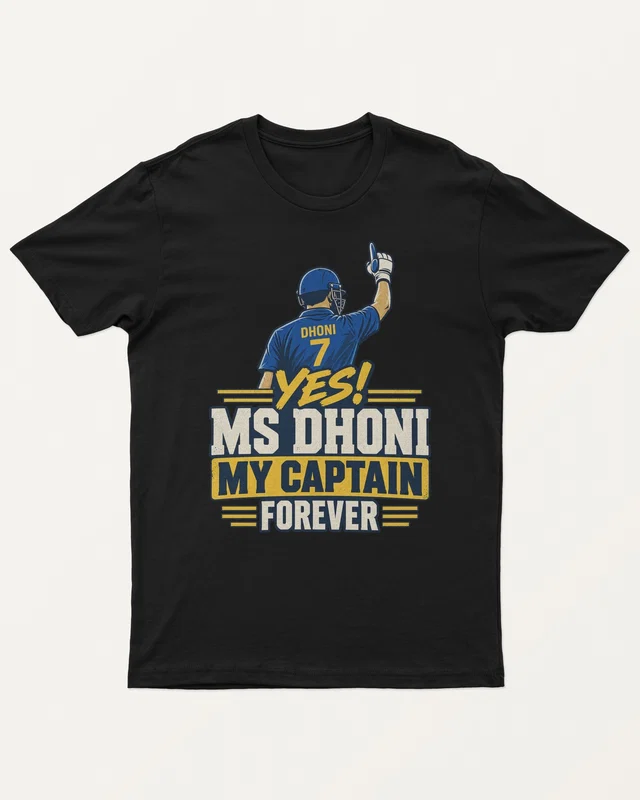 MS Dhoni My Captain Forever Regular T-Shirt in Black — front
