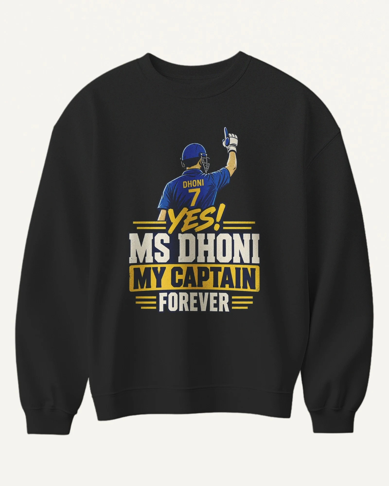 MS Dhoni My Captain Forever Sweatshirt in Black — front MS Dhoni My Captain Forever Sweatshirt in Black — front