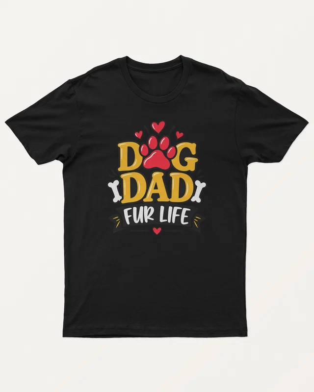 Dog Dad Fur Life Regular T-Shirt in Black — front