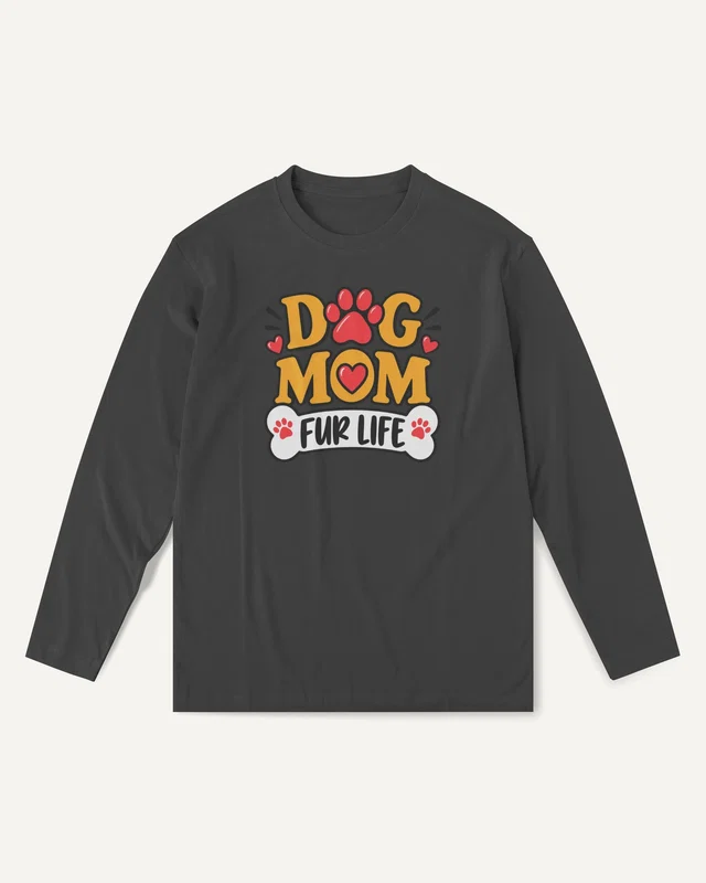 Dog Mom Fur Life Long-Sleeve T-Shirt in Black — front