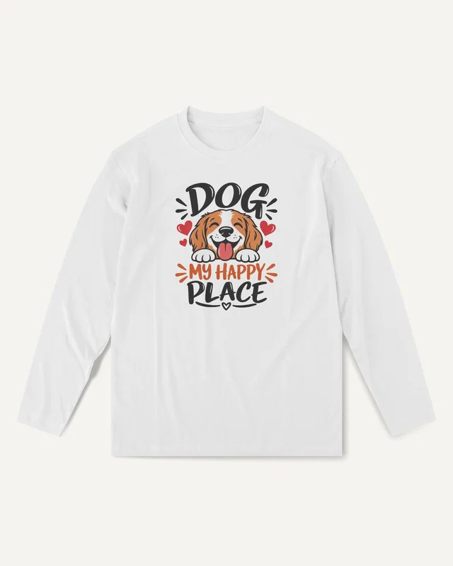 Dog My Happy Place Long-Sleeve T-Shirt in White — front