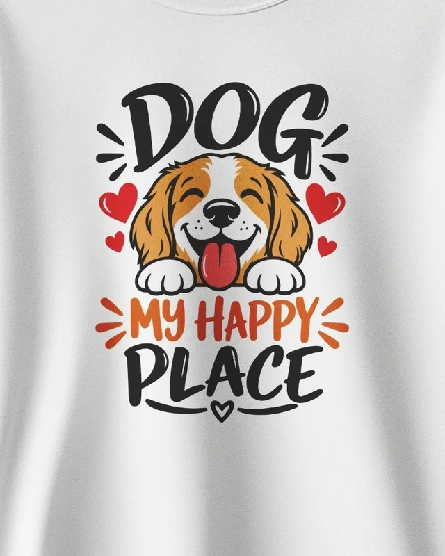 Dog My Happy Place Sweatshirt in White — design detail