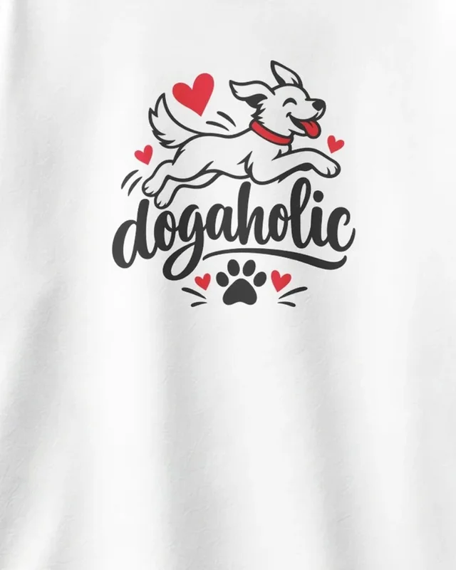 Dogaholic Oversized T-Shirt in White — design detail
