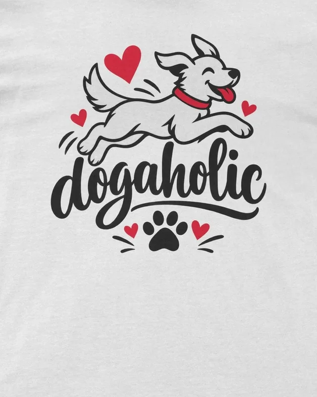 Dogaholic Regular T-Shirt in White — design detail