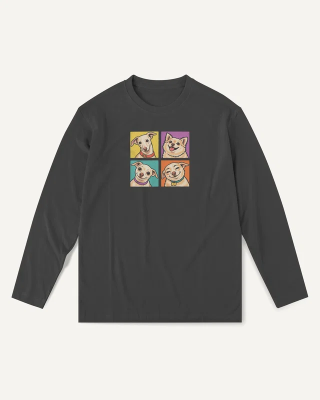 Dog Expressions Long-Sleeve T-Shirt in Black — front