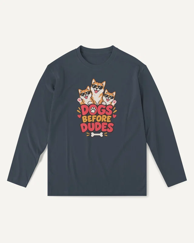 Dogs Before Dudes Long-Sleeve T-Shirt in Navy Blue — front