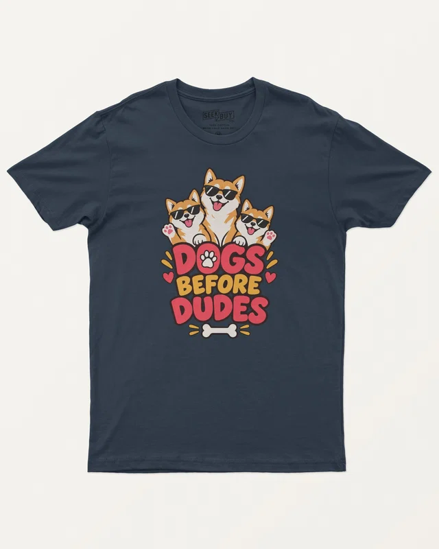 Dogs Before Dudes Regular T-Shirt in Navy Blue — front