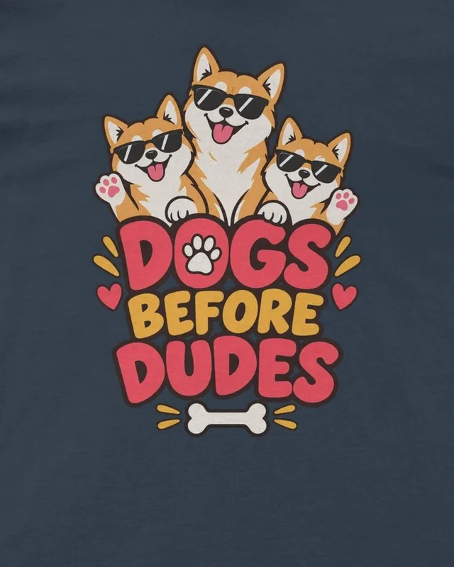 Dogs Before Dudes Regular T-Shirt in Navy Blue — design detail