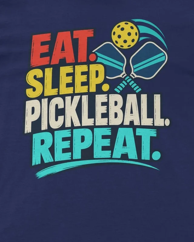 Eat Sleep Pickleball Repeat Regular T-Shirt in Royal Blue — design detail
