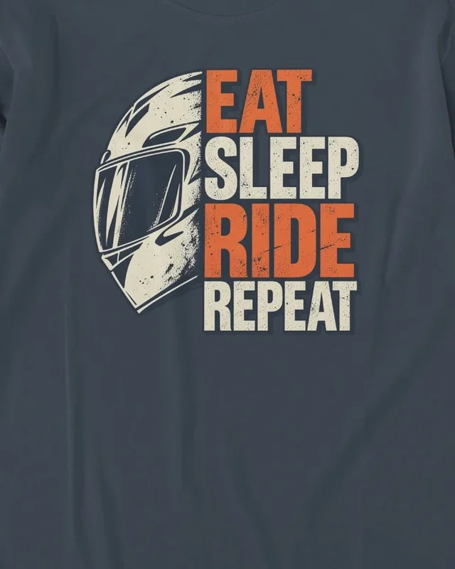 Eat Sleep Ride Repeat - Orange Helmet Long-Sleeve T-Shirt in Navy Blue — design detail