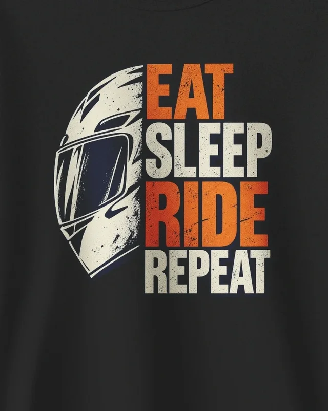 Eat Sleep Ride Repeat - Orange Helmet Sweatshirt in Black — design detail