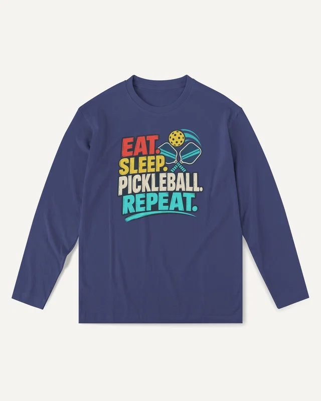 Eat Sleep Pickleball Repeat Long-Sleeve T-Shirt in Royal Blue — front