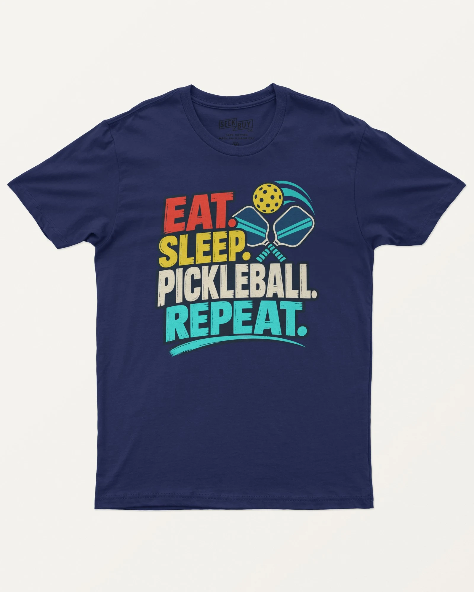 Eat Sleep Pickleball Repeat Regular T-Shirt in Royal Blue — front Eat Sleep Pickleball Repeat Regular T-Shirt in Royal Blue — front