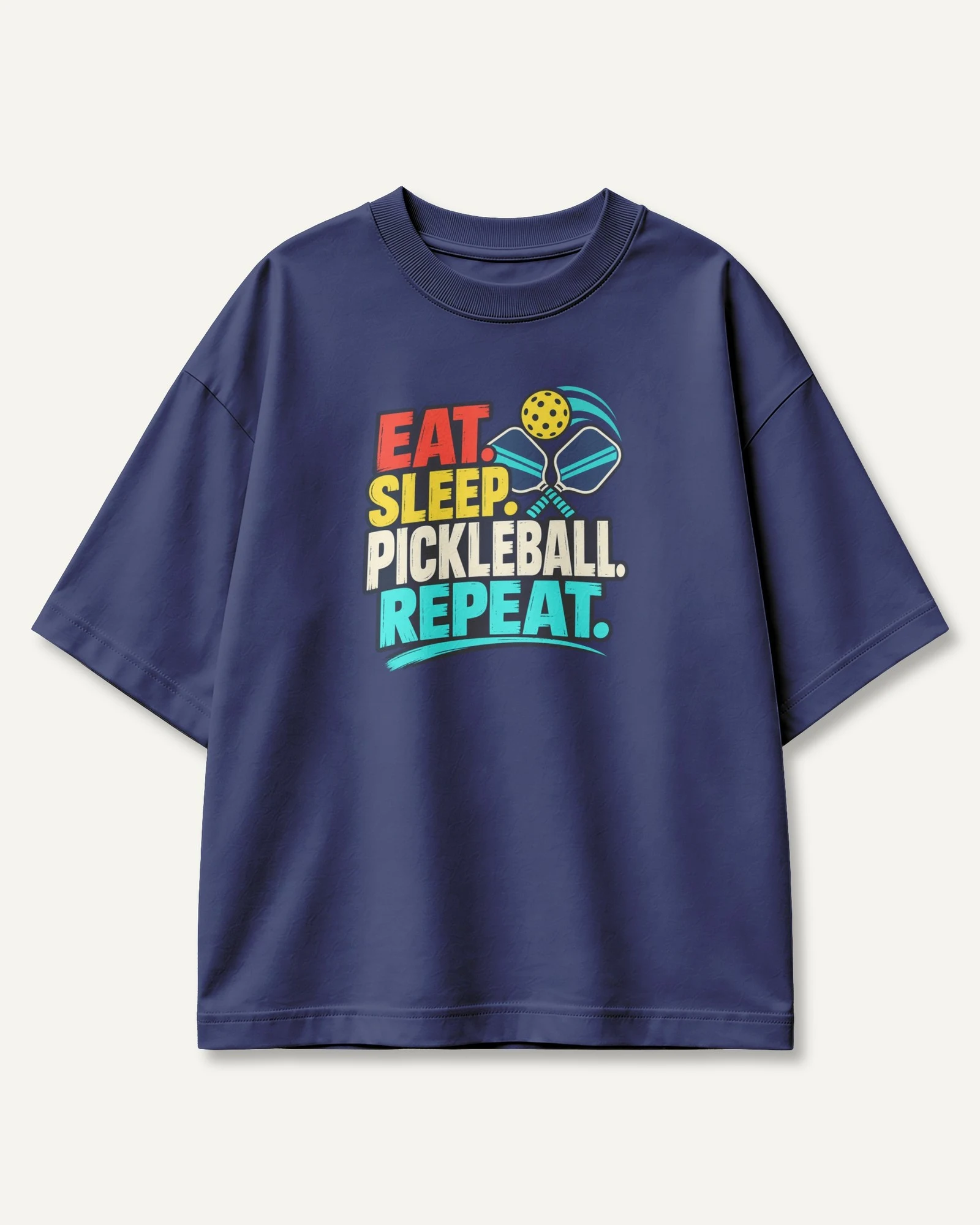 Eat Sleep Pickleball Repeat Oversized T-Shirt in Royal Blue — front Eat Sleep Pickleball Repeat Oversized T-Shirt in Royal Blue — front