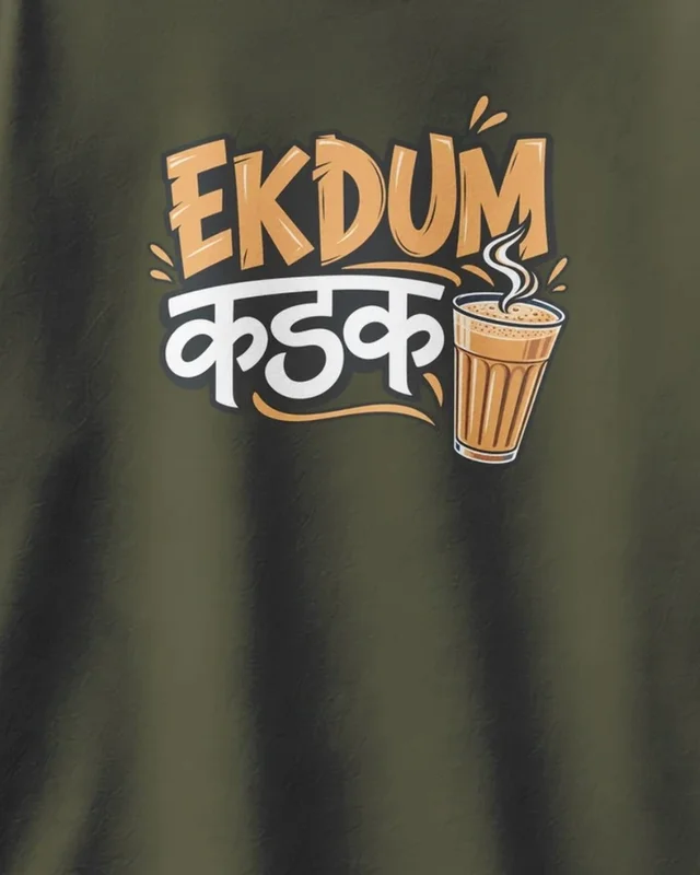 Ekdum Kadak Oversized T-Shirt in Olive Green — design detail