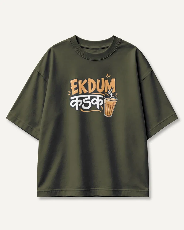 Ekdum Kadak Oversized T-Shirt in Olive Green — front