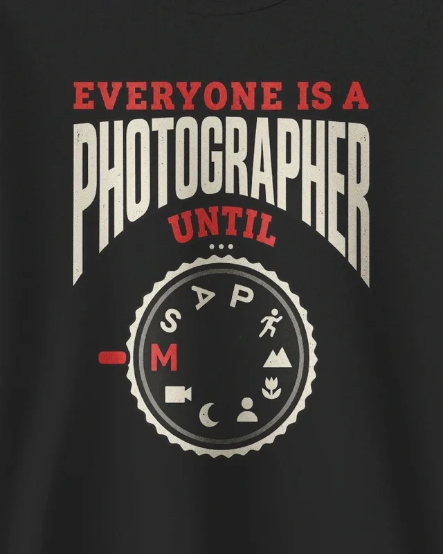 Everyone Is a Photographer Until Manual Mode Sweatshirt in Black — design detail