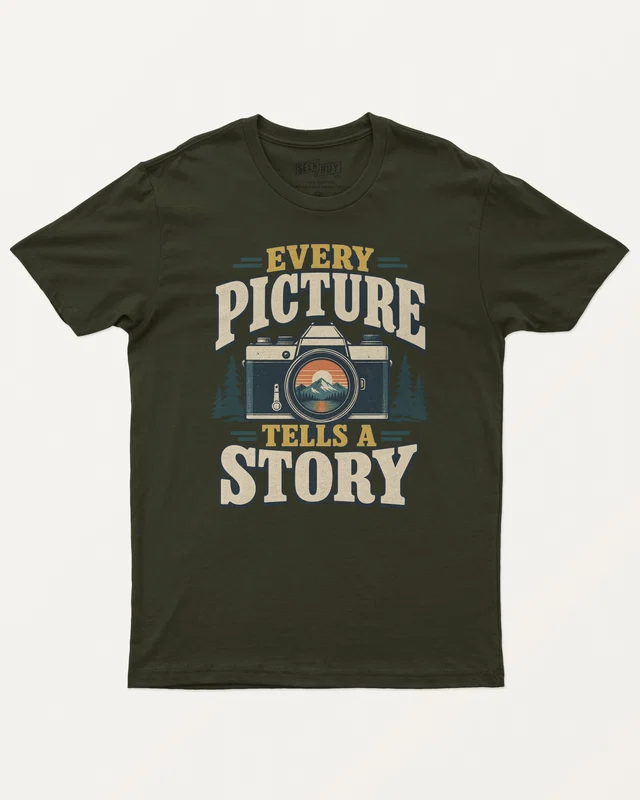Every Picture Tells a Story Regular T-Shirt in Olive Green — front