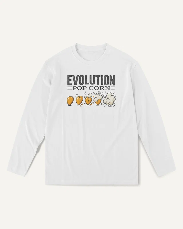 Popcorn Evolution Long-Sleeve T-Shirt in White — front
