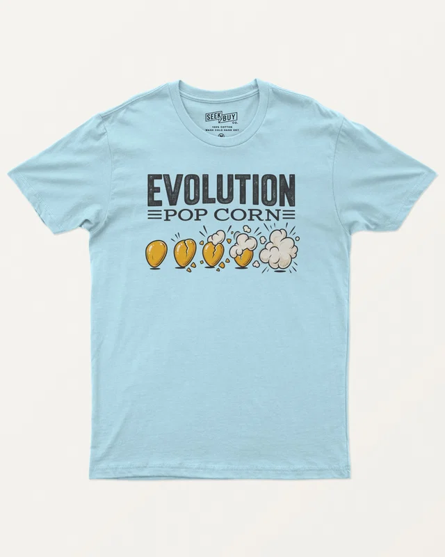 Popcorn Evolution Regular T-Shirt in Baby Blue — front