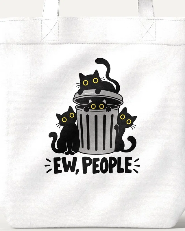 Ew People Cats Zipper Tote Bag in White — design detail