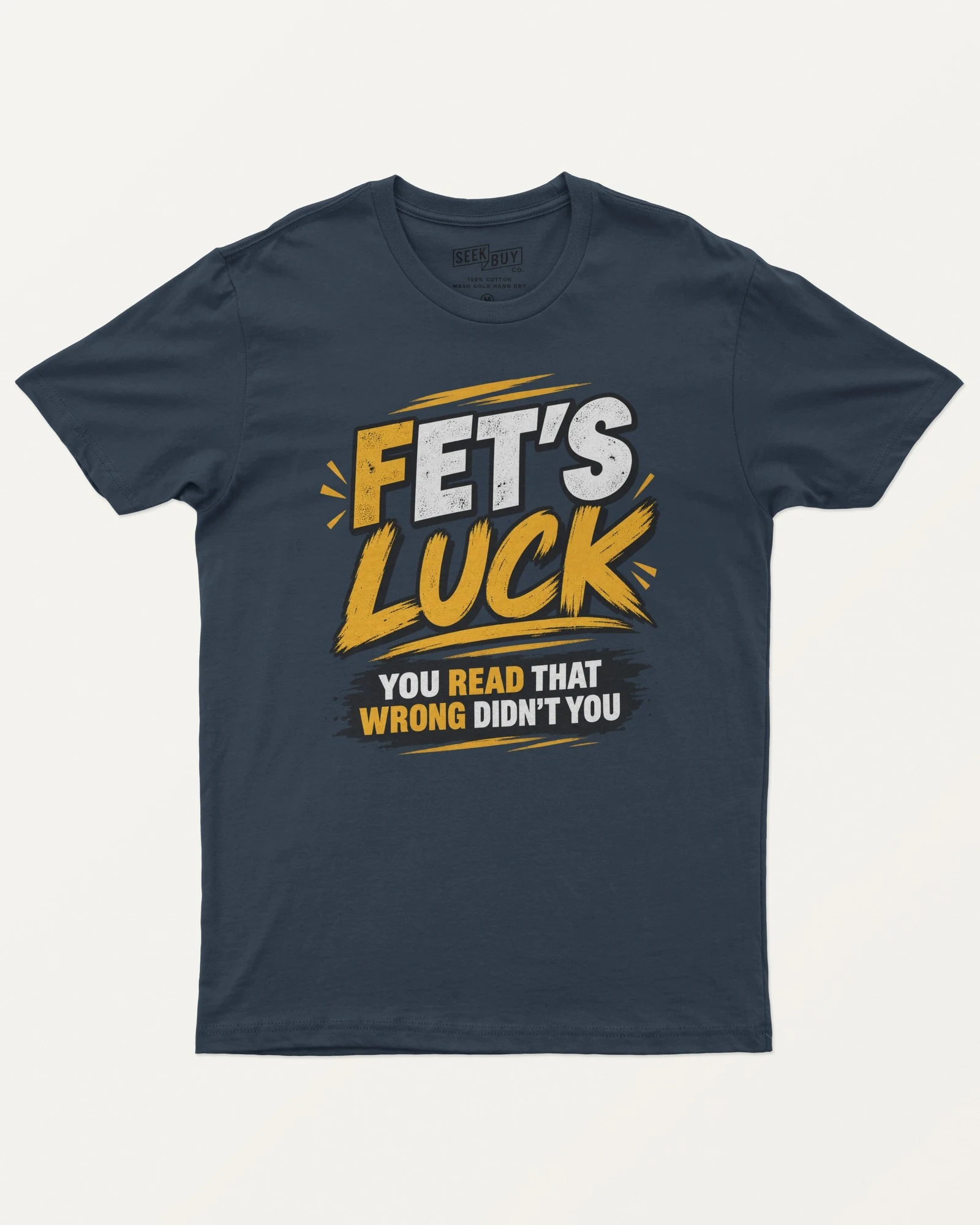 Fet's Luck Regular T-Shirt in Navy Blue — front Fet's Luck Regular T-Shirt in Navy Blue — front