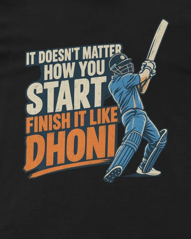 Finish It Like Dhoni Regular T-Shirt in Black — design detail