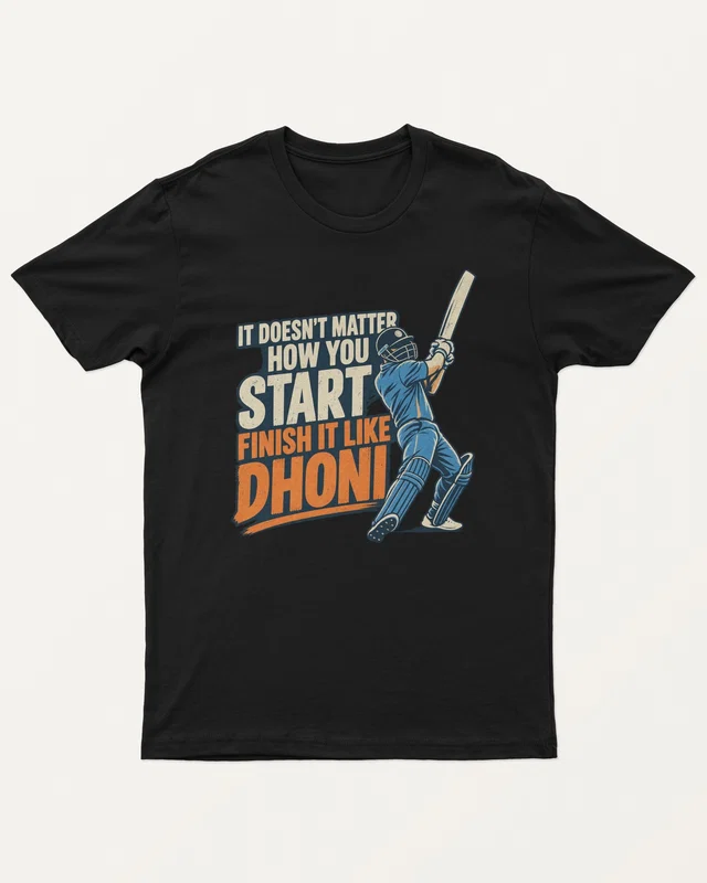Finish It Like Dhoni Regular T-Shirt in Black — front