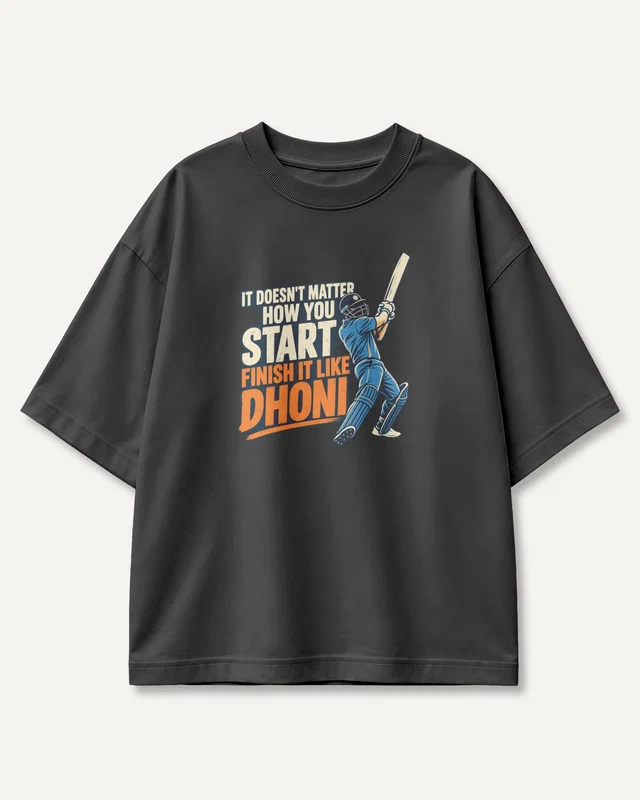 Finish It Like Dhoni Oversized T-Shirt in Black — front