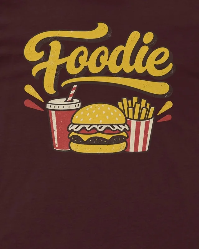 Foodie Burger and Fries Regular T-Shirt in Maroon — design detail