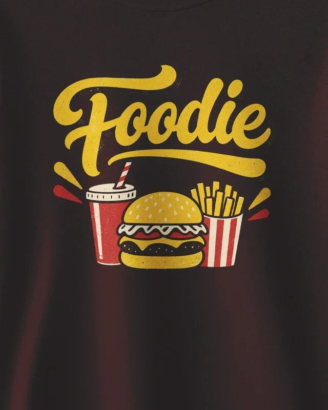 Foodie Burger and Fries Sweatshirt in Maroon — design detail