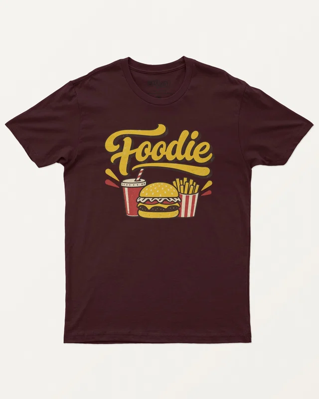 Foodie Burger and Fries Regular T-Shirt in Maroon — front
